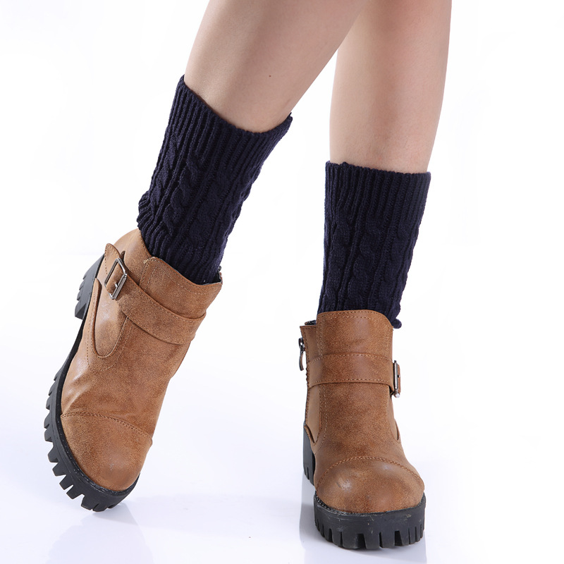 Womens Knitted Short Leg Warmers Winter Cable Knit Boot Cuffs Foot Warmer